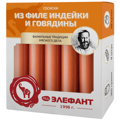 Сосиски 385г Индейка + Говядина (Элефант)